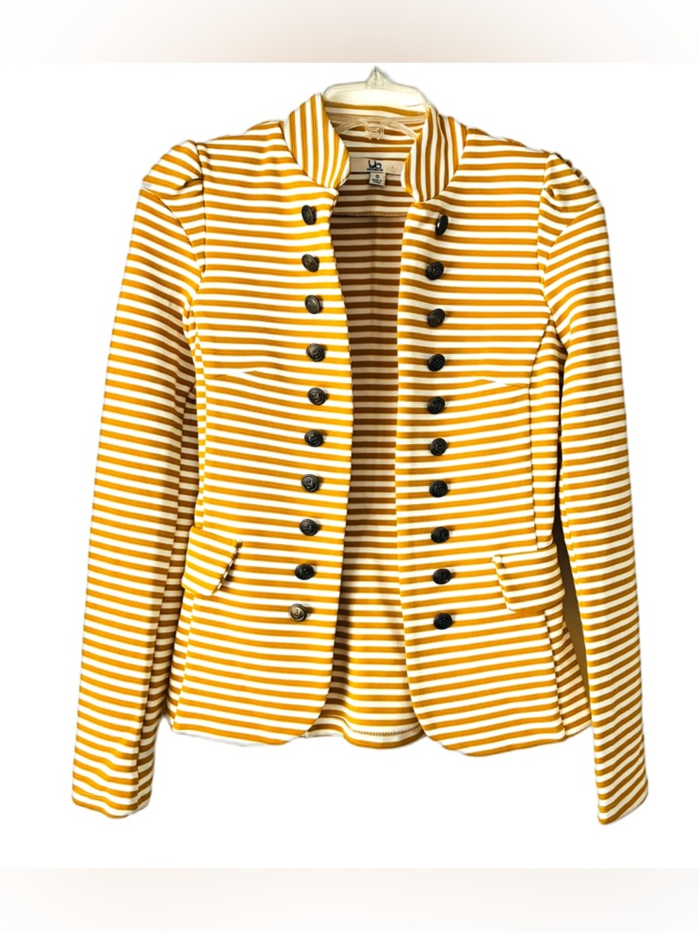 Ya LosAngeles Blazer, Sz. S, Yellow/White Striped, Fitted, Nautical Buttons